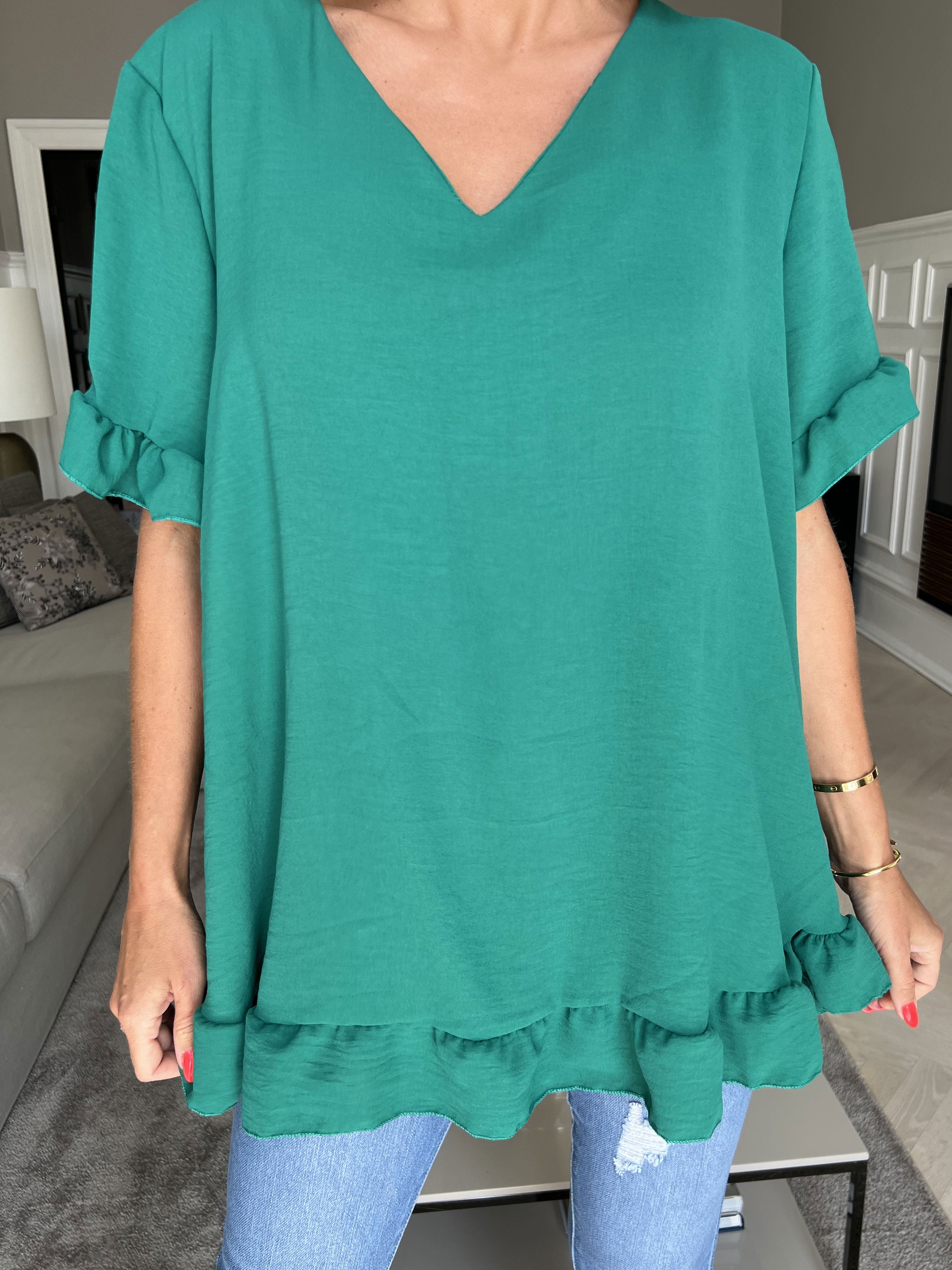 Yda Plain Short Sleeve - Sød bluse med elastik i taljen